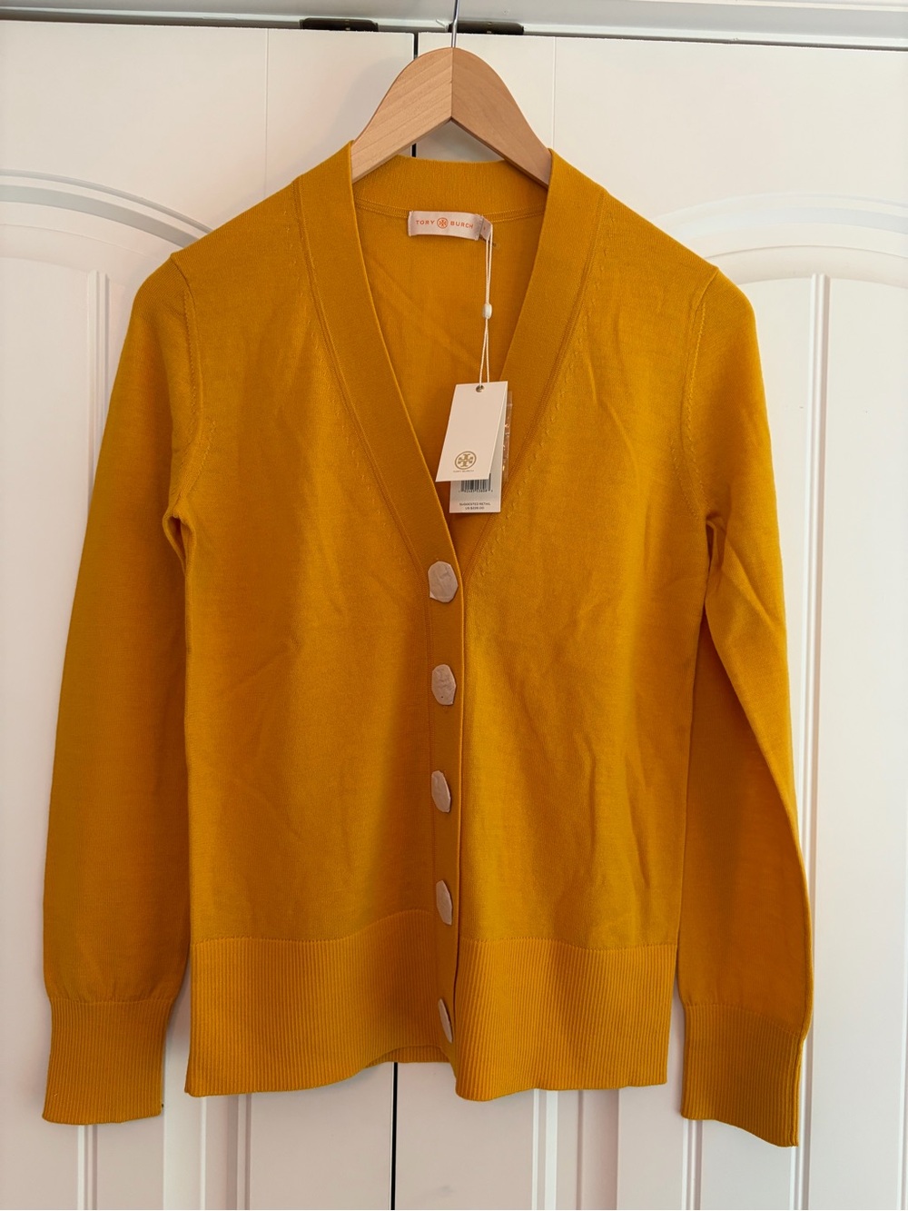 Tory Burch Simone Cardigan NWT Gold Crest Logo Buttons 100% Wool Size Small